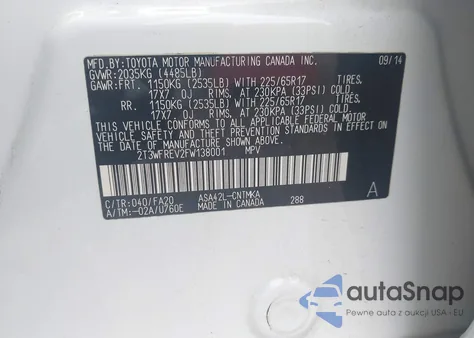 2015 Toyota Rav4 Xle z USA, uszkodzony, nr VIN 2T3WFREV2FW138001